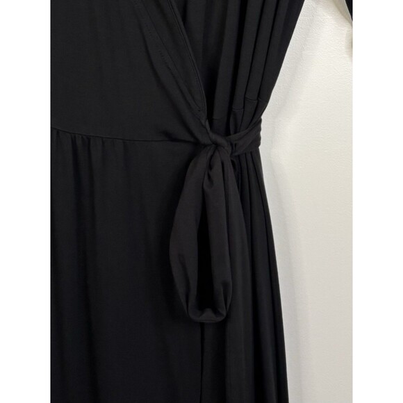 QUINCE Tencel Jersey Midi True Wrap Dress Women XL Black Short Sleeve Minimal - Picture 7 of 12